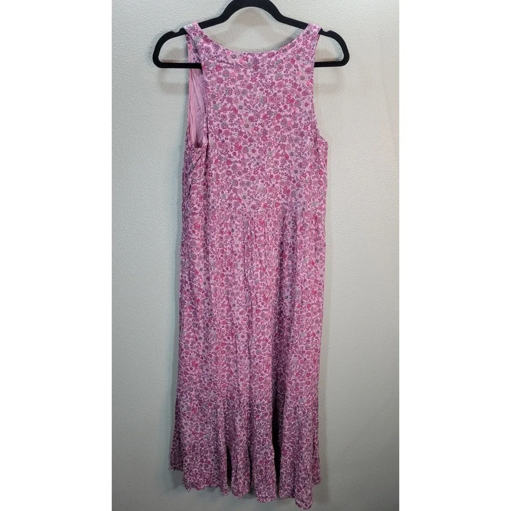 J.Jill Pink Floral Maxi Dress Size M Sleeveless Boho Tiered Rayon Cottagecore